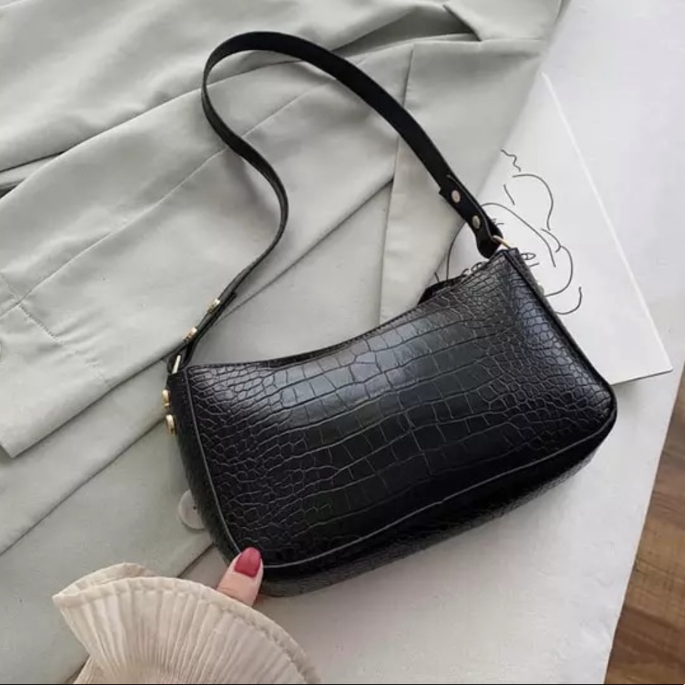New Black Croc Baguette Purse